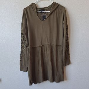 NWT Miss Me Olive Green Embroidered Longsleeve Mini Dress Size Medium